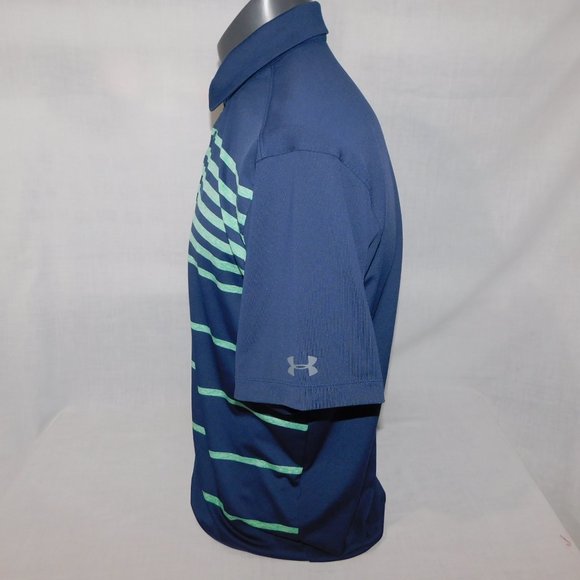 Under Armour Mens L Blue Striped Loose Heatgear Coolswitch Golf polo Shirt - Picture 8 of 11